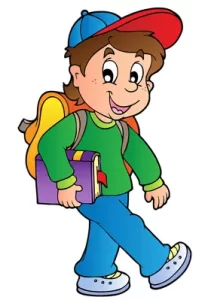 Cartoon boy walking to school