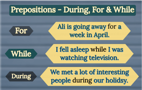 during, for & while - during / while -Preposition Exercise