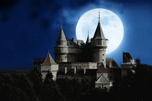 moon behind the castle -The Moonstone